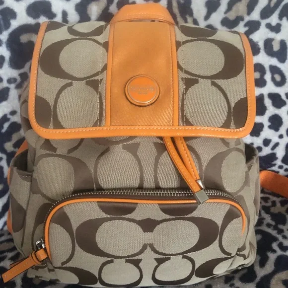 Coach Signature Brown and Orange Medium Backpack Coach F30550 Medium Charlie Backpack (SV/Khaki Dark Orange  main image 2